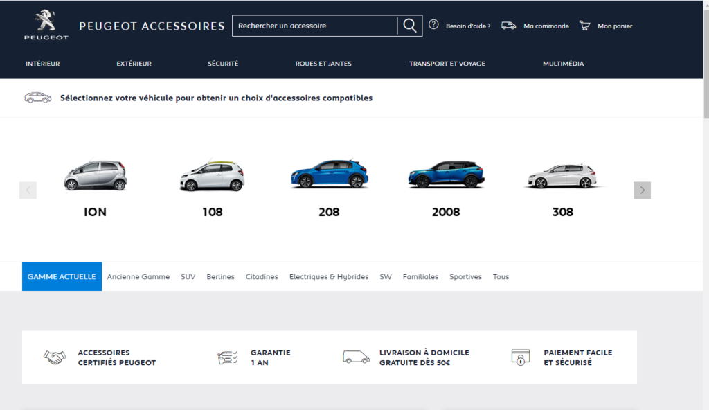 La plateforme dispose d'un accès dédié par marque : Peugeot, Citroën, DS Automobiles et Opel.