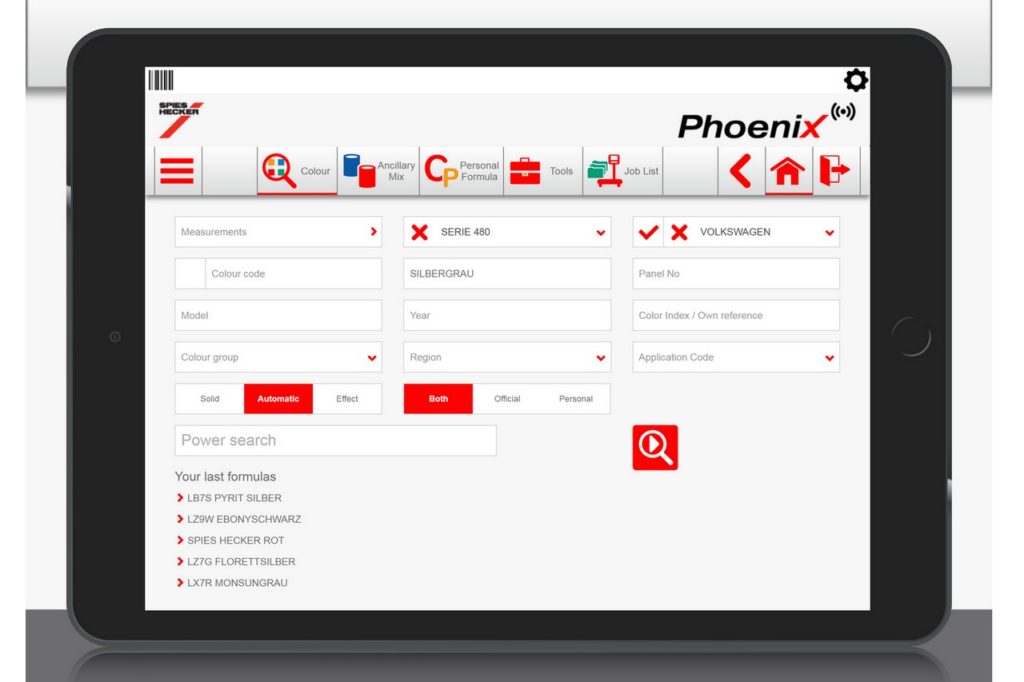 Phoenix, le logiciel de recherche de couleurs de Spies Hecker, se décline en application mobile.
