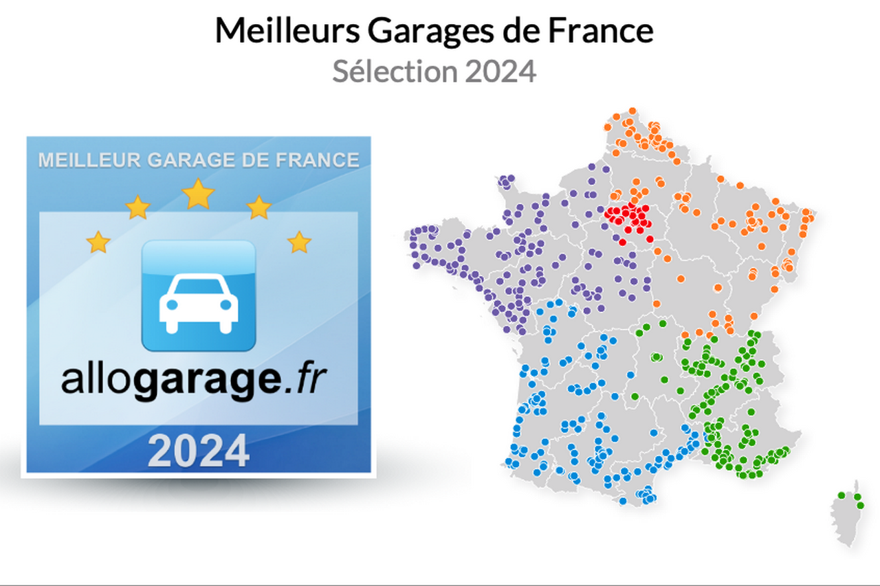 Allogarage présente la répartition des 622 meilleurs garages sur une carte de France.