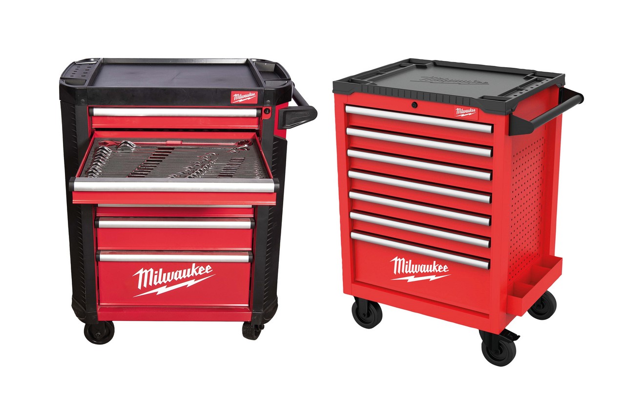 Avec ses nouvelles servantes, Milwaukee entend faciliter l’organisation des postes de travail tout en répondant aux exigences croissantes des ateliers automobiles. ©Milwaukee