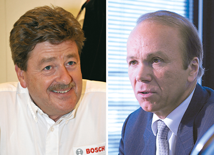 Robert Hanser (à gauche), président de l’aftermarket du groupe Bosch et Robert de la Serve, président de Valeo Service Activité.