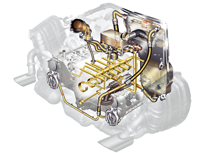 Ce crevé du moteur Porsche 6 cylindres à plat illustre la complexité du circuit de lubrification d’un moteur actuel. (document Porsche)